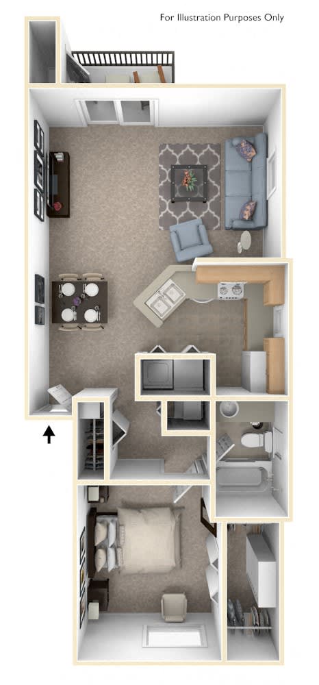 One Bedroom End GR Floorplan at Gull Prairie/Gull Run Apartments and Townhomes, Kalamazoo, 49048
