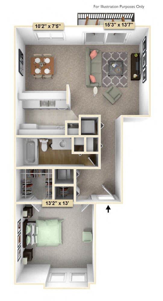 Floor Plan  One Bedroom Juniper Floor Plan at Thornridge Apartments, Grand Blanc, Michigan