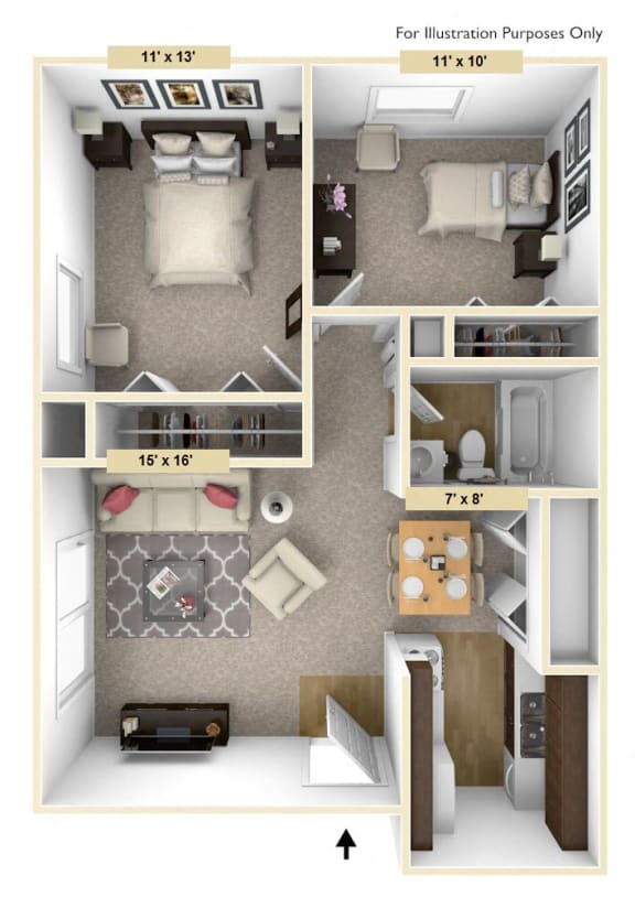 Legacy - Two Bedroom One Bath Floor Plan at Huntington Place, Essexville, MI, 48732