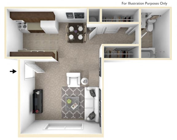 Studio, Lunaria Floor Plan at Sycamore Creek Apartments, Orion, MI, 48359