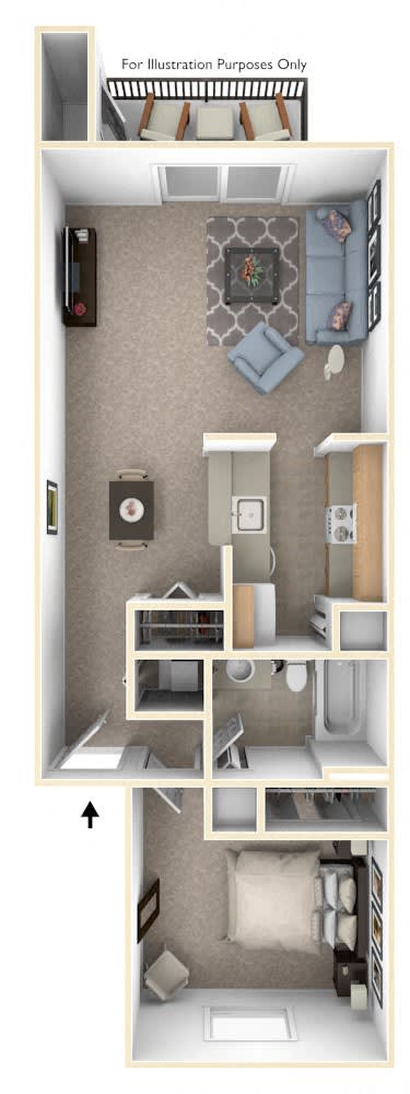 1 Bed 1 Bath One Bedroom Walk-Through Floor Plan at Swiss Valley Apartments, Michigan, 49509