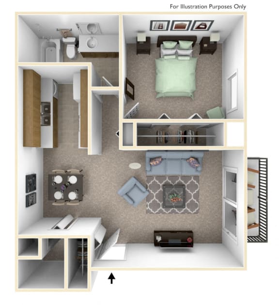 1-Bed/1-Bath, Magnolia Floor Plan at Laurel Woods Apartments, South Carolina