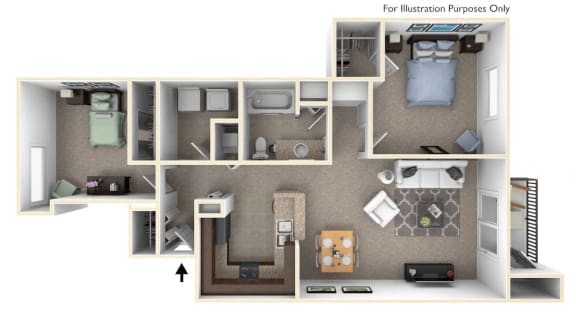 2-Bed/1-Bath, Mayflower Floor Plan at Killian Lakes Apartments and Townhomes, South Carolina