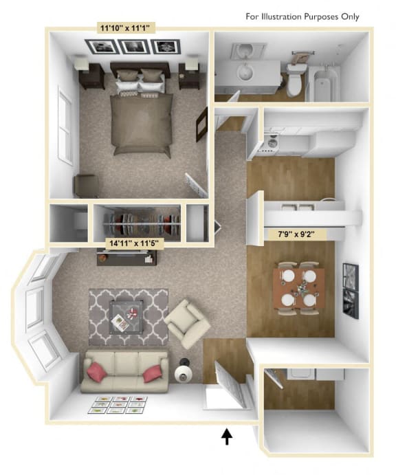 One Bedroom Mulberry Floor Plan at Tanglewood Apartments, Oak Creek, WI