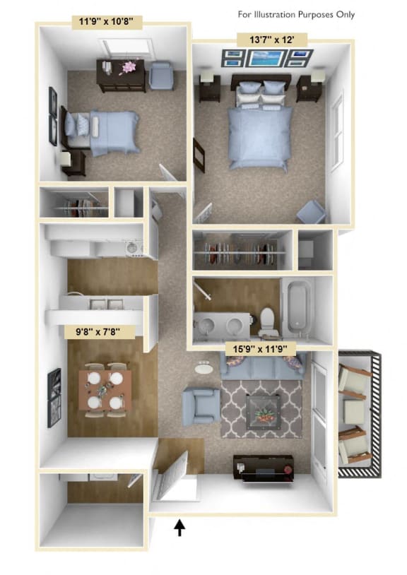Two Bedroom Mulberry Floor Plan Two Bedroom Mulberry Floor Plan at Tanglewood Apartments, Oak Creek, 53154