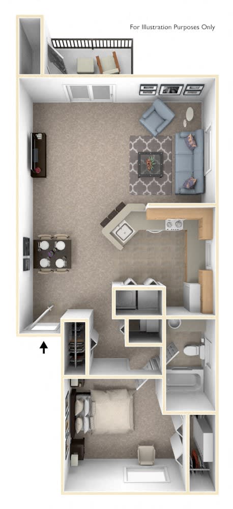 One Bedroom One Bath End Floorplan at Green Ridge Apartments, Grand Rapids, MI, 49544