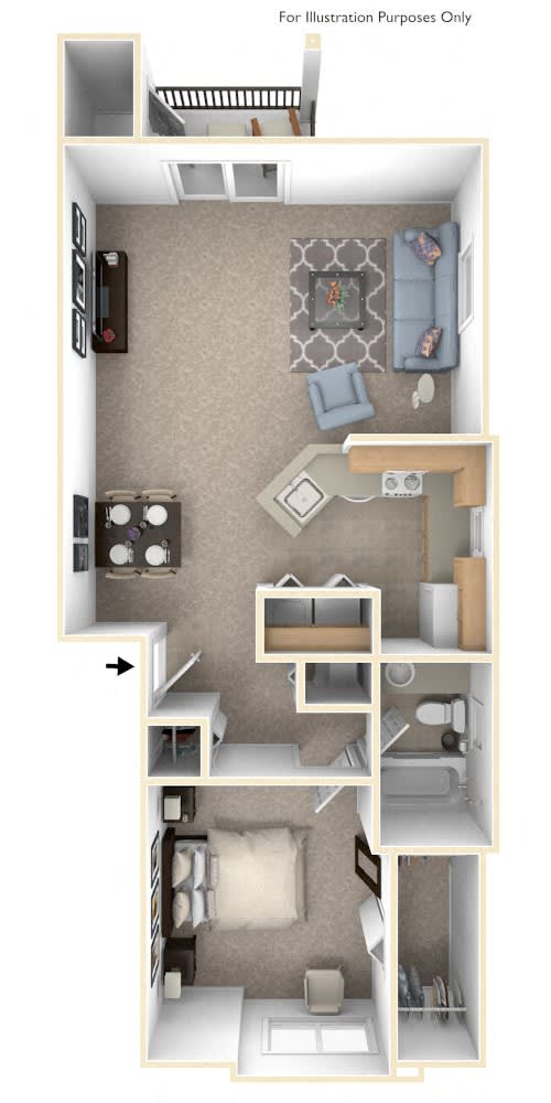 One Bedroom One Bath End Floorplan at Heatherwood Apartments, Grand Blanc, 48439
