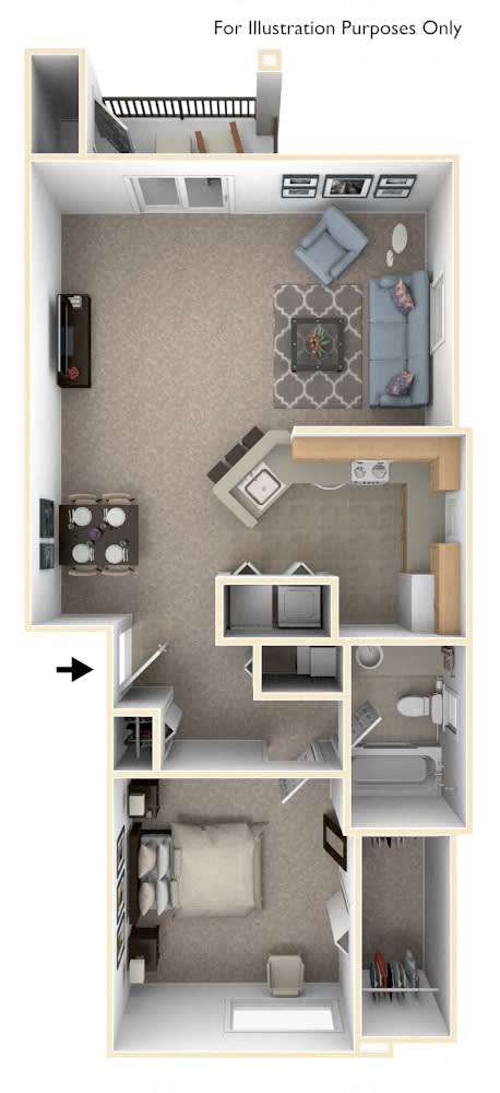 One Bedroom End Floor Plan at Limestone Creek Apartment Homes, Alabama