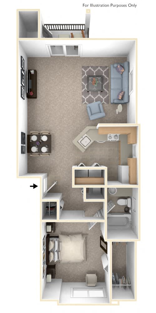 1 Bed 1 Bath One Bedroom End Floor Plan at Orchard Lakes Apartments, Toledo