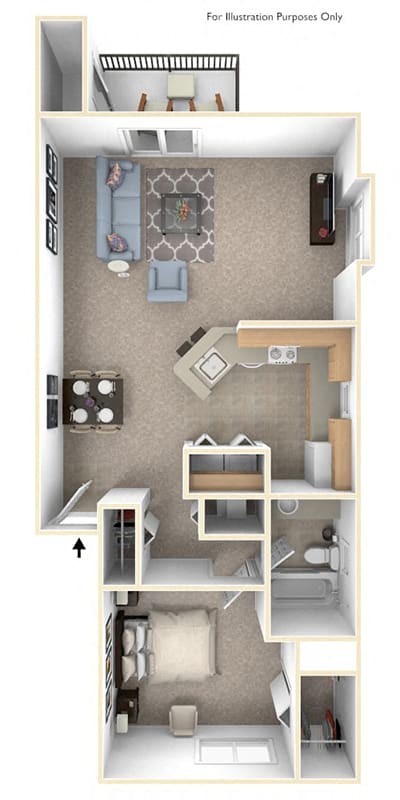 One Bedroom One Bath End Floorplan at Foxwood and The Hermitage, Portage, 49024