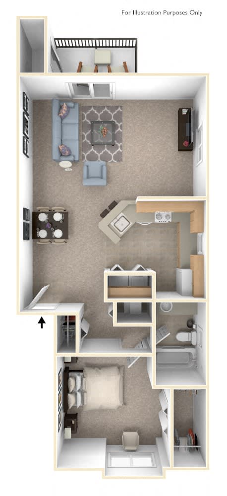 One Bedroom One Bath End Floorplan at Glenn Valley Apartments, Michigan, 49015