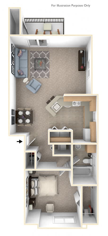 1 Bed 1 Bath One Bedroom End Floor Plan at Brentwood Park Apartments, La Vista, NE
