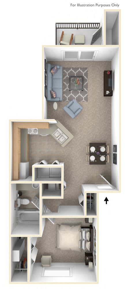 One Bedroom One Bath Floor Plan at Arbor Lakes Apartments, Elkhart, IN