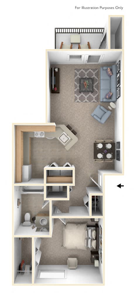 One Bedroom One Bath Floorplan at Huntington Cove Apartments, Merrillville, 46410