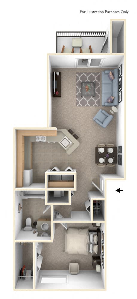 One Bedroom One Bath Floorplan at Heatherwood Apartments, Michigan