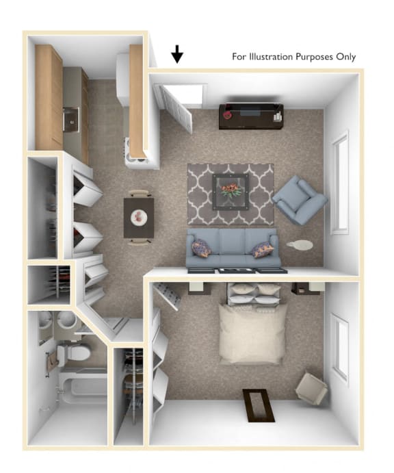 One Bedroom Floor Plan at Brookside Apartments, Michigan, 49037