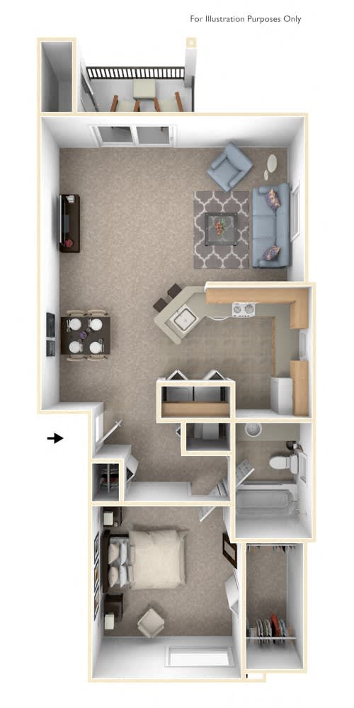 1 Bed 1 Bath One Bedroom End Floor Plan at Black Sand Apartment Homes, Lincoln, NE, 68504