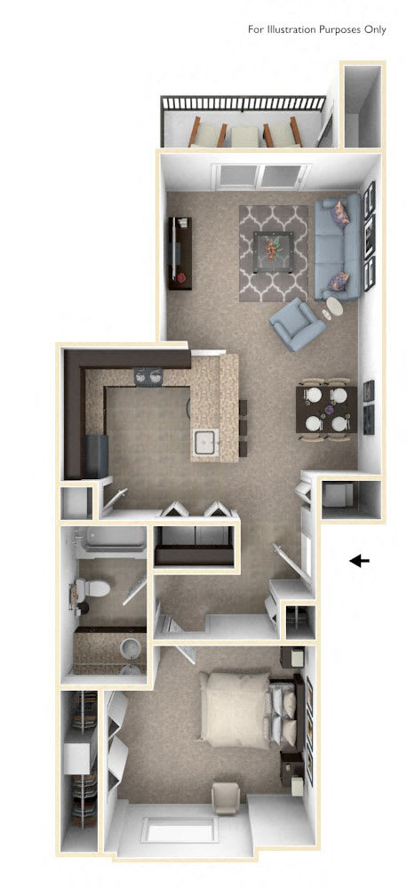 One Bedroom One Bath Floorplan at Copper Creek Apartment Homes, Maize, KS, 67101