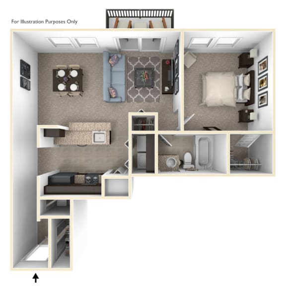 One Bedroom Bellflower floor plan at Meadowbrooke Apartment Homes in Grand Rapids, MI 49512