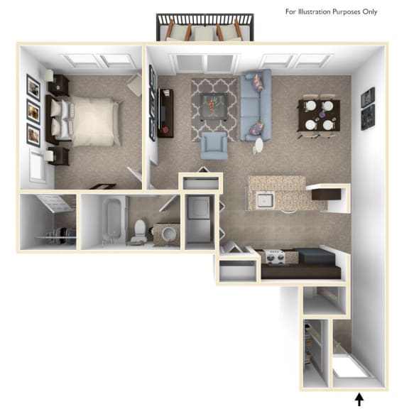 One Bedroom Bellflower II floor plan at Meadowbrooke Apartment Homes in Grand Rapids, MI 49512