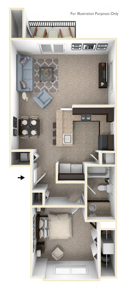 One Bedroom One Bath End Floorplan at Copper Creek Apartment Homes, Maize, KS