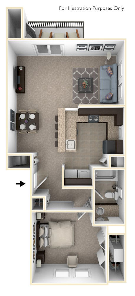 One Bedroom End Floor Plan at Trade Winds Apartment Homes in Elkhorn, NE
