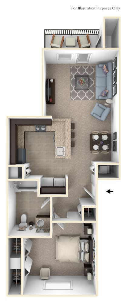 One Bedroom One Bath Floor Plan at Andover Pointe Apartment Homes, La Vista