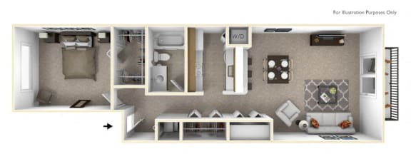 1-Bed/1-Bath, Peony Floor Plan at The Springs Apartment Homes, Novi, 48377