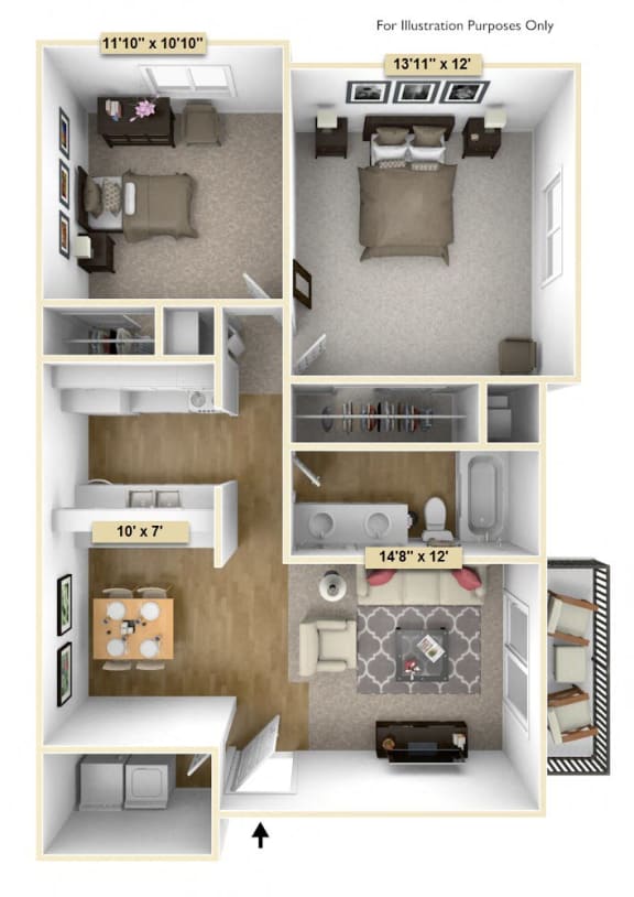 Two Bedroom Pine Floor Plan at Thornridge Apartments, Grand Blanc, 48439