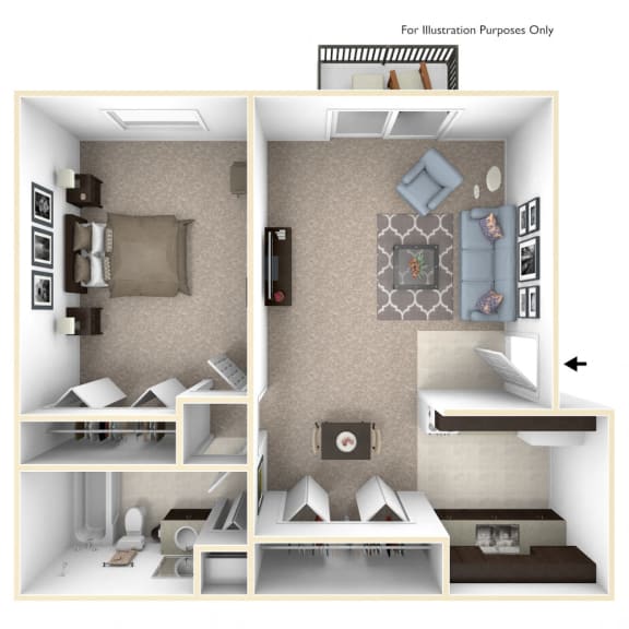 1-Bed/1-Bath, Primrose Floor Plan at Timberlane Apartments, Peoria, Illinois