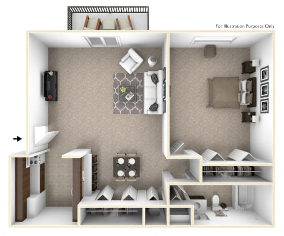 1-Bed/1-Bath, Primrose Floor Plan at Brook Pines, Columbia, SC, 29210