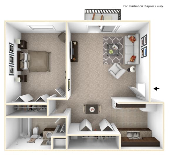 1-Bed/1-Bath, Primrose Floor Plan at Eastgate Woods Apartments, Batavia, OH