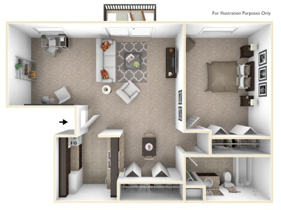 1-Bed/1-Bath, Primrose Deluxe Floor Plan at Eastgate Woods Apartments, Batavia, 45103