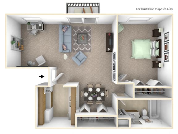 1-Bed/1-Bath, Primrose Deluxe Floor Plan at Lake in the Pines, Fayetteville, North Carolina