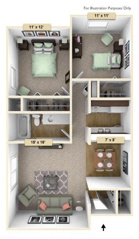 Redwood Two Bedroom Floor Plan Redwood Two Bedroom Floor Plan at Perry Place, Grand Blanc, MI