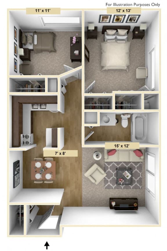 Floor Plan  Roseland Two Bedroom Floor Plan at Windsor Place, Michigan, 48423