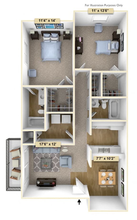 Two Bedroom Spruce Floor Plan at Thornridge Apartments, Grand Blanc, MI