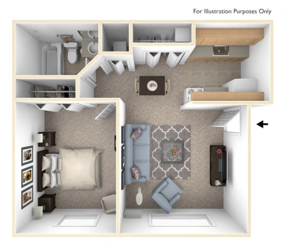 Standard One Bedroom Floor Plan at Irish Hills Apartments, South Bend, Indiana