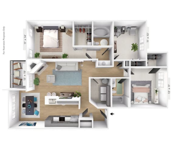 3 bedroom 2 bathroom Floor plan B Floor Plan 3 bedroom 2 bathroom Floor plan B at Latitudes Apartments, Indiana, 46237