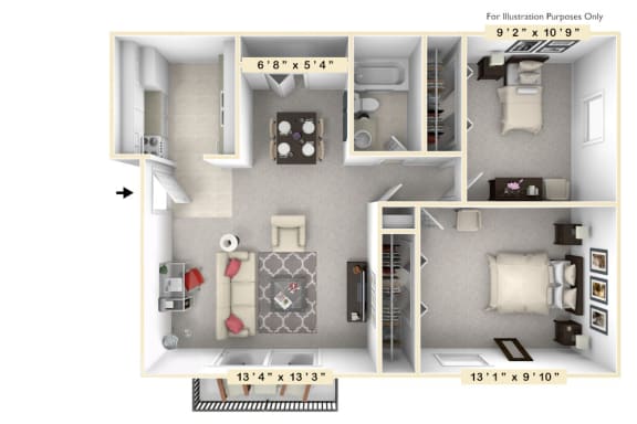 Floor Plan The Reef 2BR 1BA