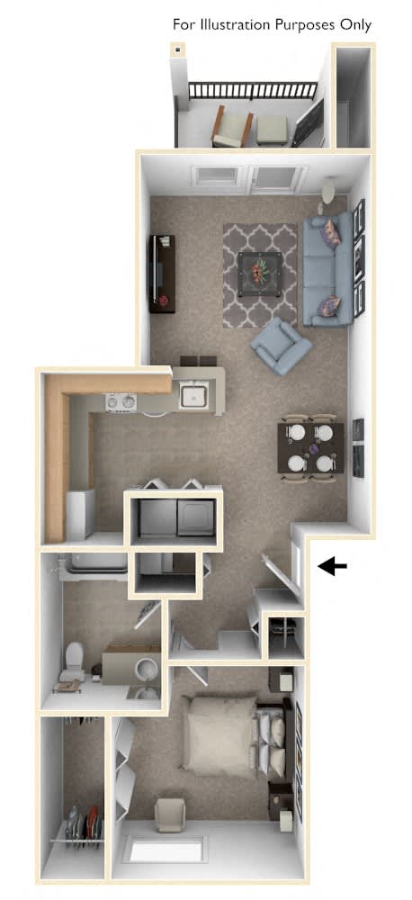 Traditional One Bedroom Floor Plan at Trillium Pointe Apartment Homes, Jackson