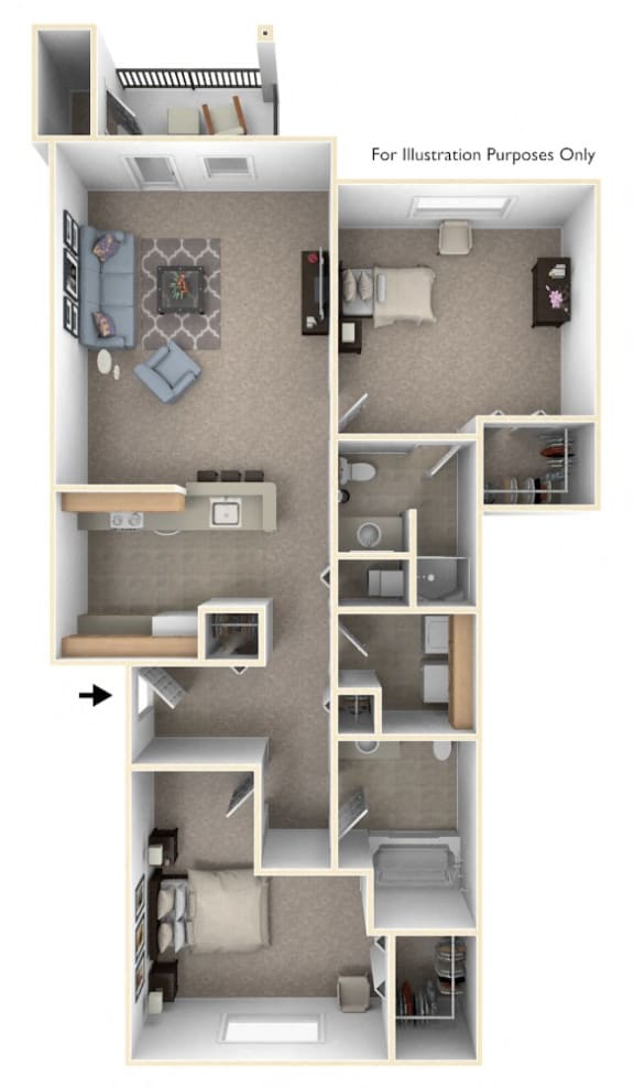 Traditional Two Bedroom Floor Plan at Trillium Pointe Apartment Homes, Michigan