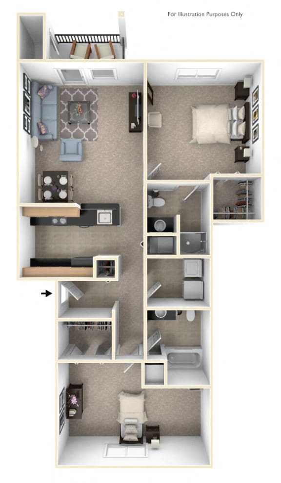 Traditional Two Bedroom Floor Plan at Lynbrook Apartment Homes and Townhomes, Elkhorn, NE