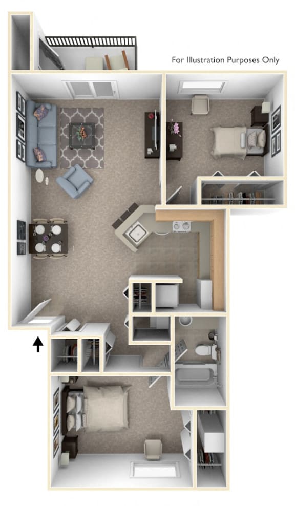 2 Bed 1 Bath Two Bedroom, One Bath Floor Plan at Pine Knoll Apartments, Michigan