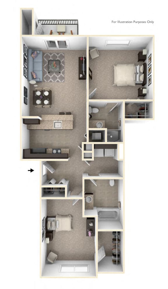 Two Bedroom Two Bath Floorplan at Copper Creek Apartment Homes, Maize, 67101