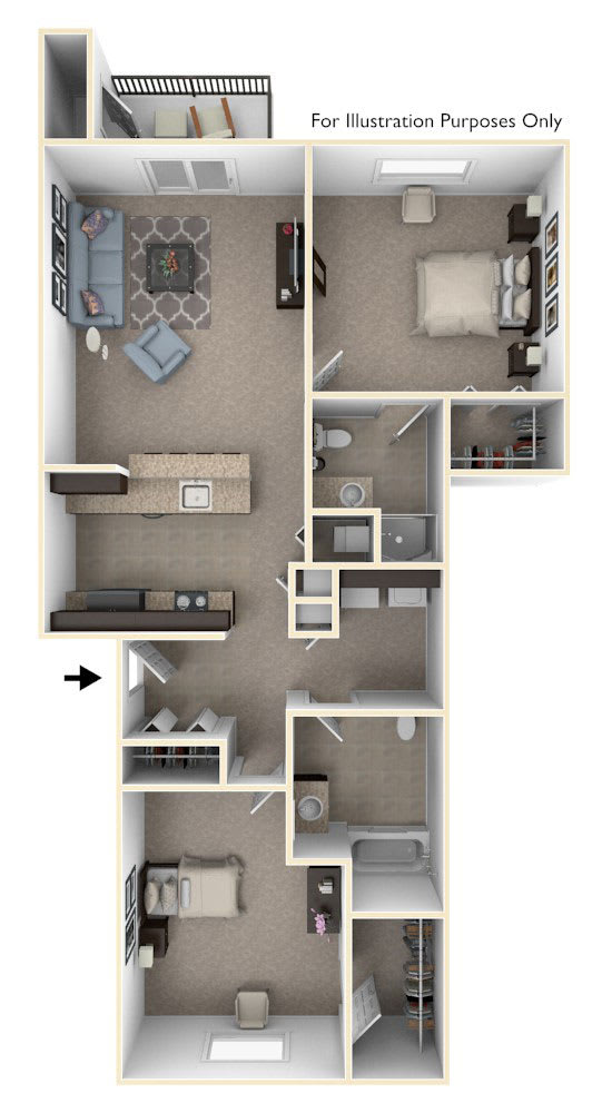 Two Bedroom Floor Plan at Trade Winds Apartment Homes in Elkhorn, NE