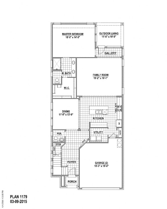 Cottages 1179 Floorplan FIrst Floor at Cottages at the Realm, Homes for rent in Castle Hills, TX