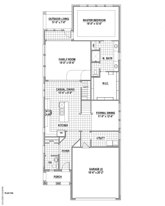 Cottages 1189 Floorplan First Floor at Cottages at the Realm, Homes for rent in Castle Hills, TX 75056