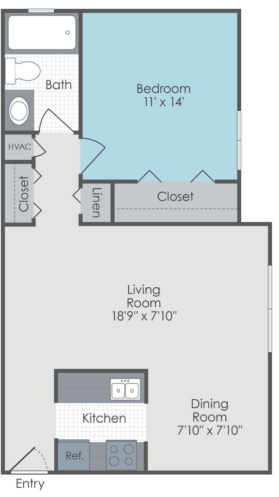 2D 1 bedroom 1 bath floor plan