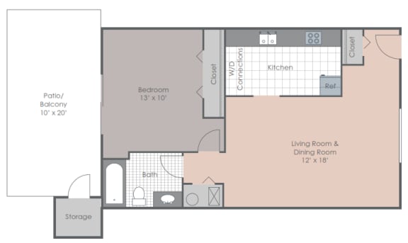 One bedroom floorplan layout